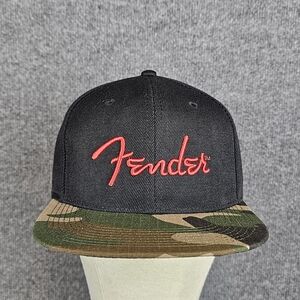 NWT- Fender Camo Flatbill Snapback Hat – Red "Spaghetti" Logo- Unisex